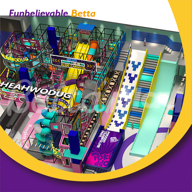 Bettaplay 300㎡ تصميم جديد لملعب داخلي معدات منطقة لعب ملعب داخلي مع شريحة كبيرة للأطفال