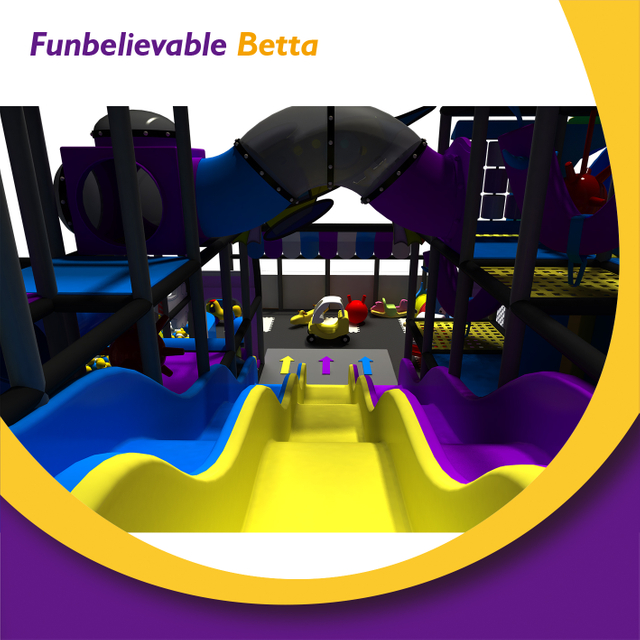 Bettaplay Juego tem&aacute;tico colorido Candy Rocket de 120 m&sup2; con tres toboganes y laberinto interior 
