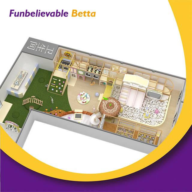 ملعب Bettaplay الخشبي الناعم الداخلي بمساحة 410 مترًا مربعًا مع Merry Go Round