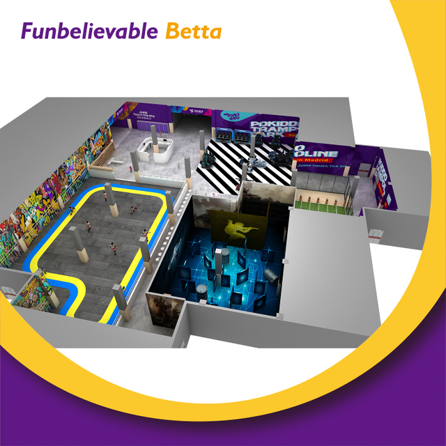 Bettaplay 2600 кв.м. Передовые электронные устройства. Крытый батутный парк с большой шариковой ямой и обычными горками для коммерческого использования.