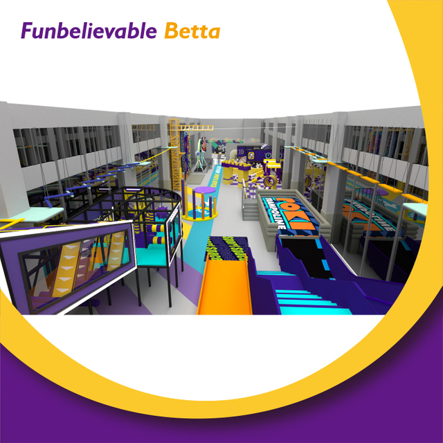 حديقة Bettaplay 1200m² ترامبولين على ملعب داخلي مستطيل كبير مع شرائح وبراميل شريحة الكثير من المرح