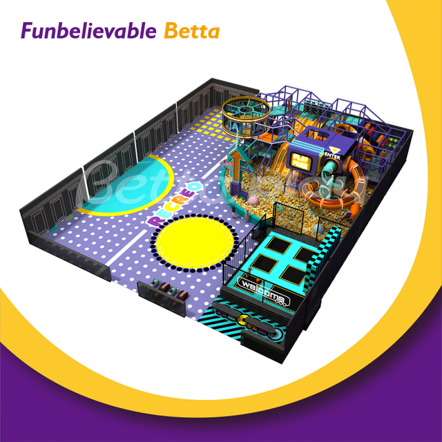 Bettaplay 437㎡ تصميم جديد لملعب داخلي معدات منطقة اللعب ملعب داخلي مع شريحة Tunnl كبيرة للأطفال