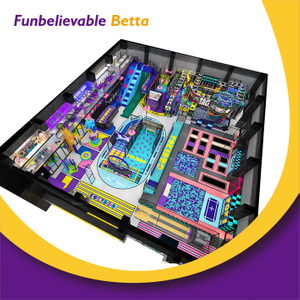 تصميم مركز منتزه ترفيهي كبير بمساحة 2000 متر مربع من Bettaplay تخصيص معدات ملعب داخلي حديقة الترامبولين مع حوض سباحة ذو حفرة رغوية
