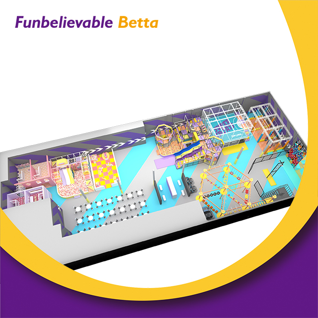Bettaplay Сертификация TUV 1400 кв.м. Конфетная тема Крытая мягкая игровая площадка с тремя большими горками и шариковой ямой