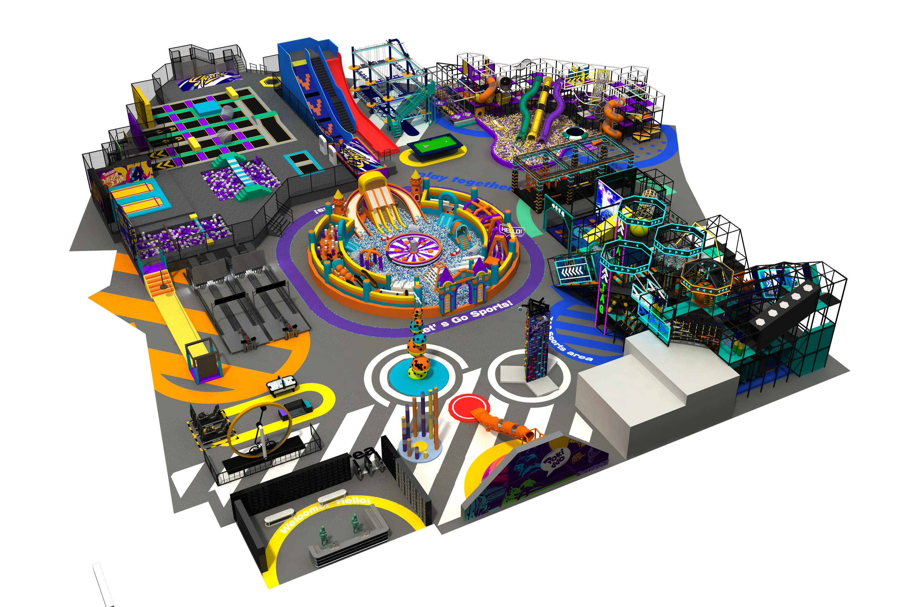 Caso de dise&ntilde;o de Pokiddo: parque deportivo cubierto de lujo y trampol&iacute;n de 3500 m2 en Dub&aacute;i 