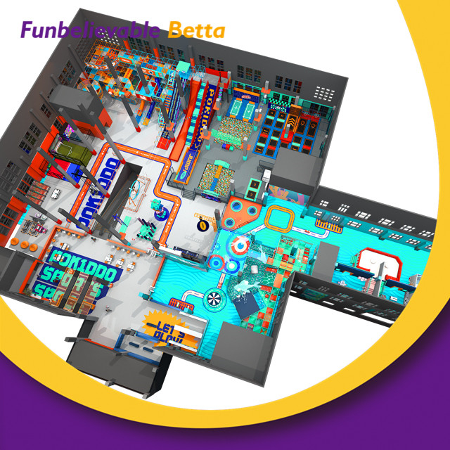 Bettaplay 3000 m2 &Aacute;rea infantil de alta calidad para ni&ntilde;os Parque de atracciones de ne&oacute;n &Aacute;rea de juegos interior Equipo de juego suave personalizado de f&aacute;brica con tobog&aacute;n LED