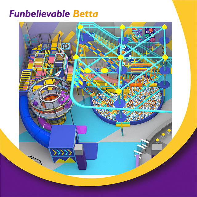 Bettaplay 550 SQM Pared interior comercial Obst&aacute;culo Cuerdas Campo de juegos Patio Tobog&aacute;n de bocina curvo interior 