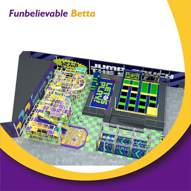 Bettaplay, parque deportivo cubierto personalizado de 1600 metros cuadrados, trampol&iacute;n de salto, curso Ninja tem&aacute;tico azul y verde para todas las edades