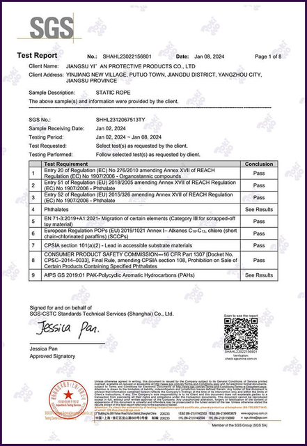 Химический отчет о статической веревке - Shenghua