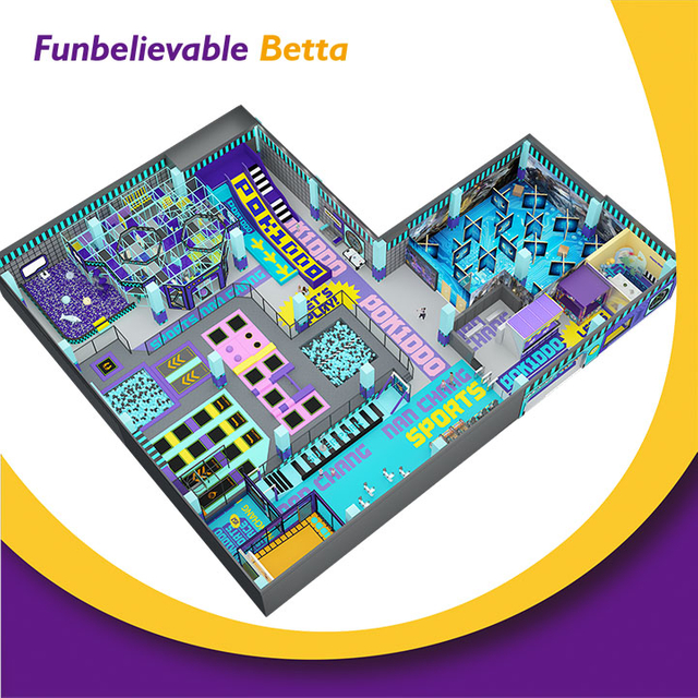 Equipo de juegos interior suave comercial Bettaplay de 1200 m2 con parque de trampolines y tobog&aacute;n de donuts