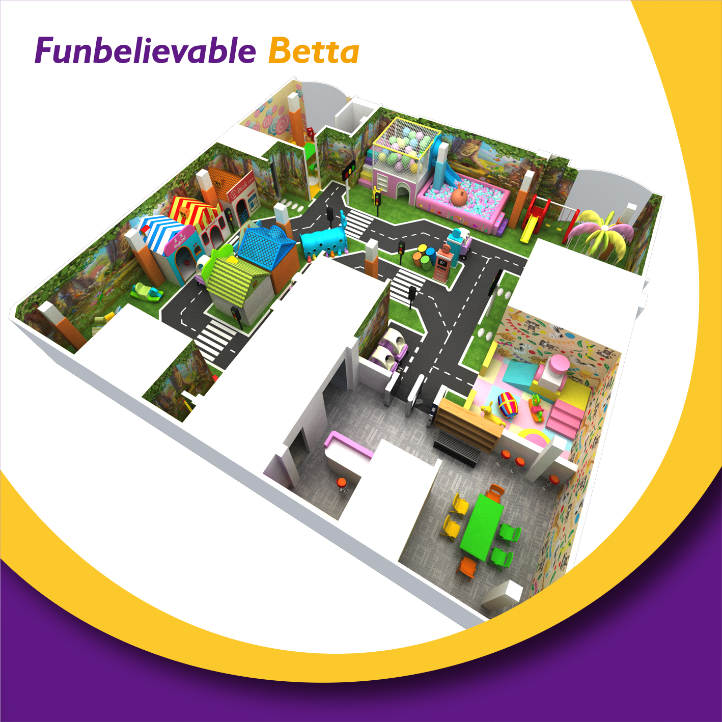 Bettaplay kids indoor soft playground equipment small indoor area trampoline with merry go round