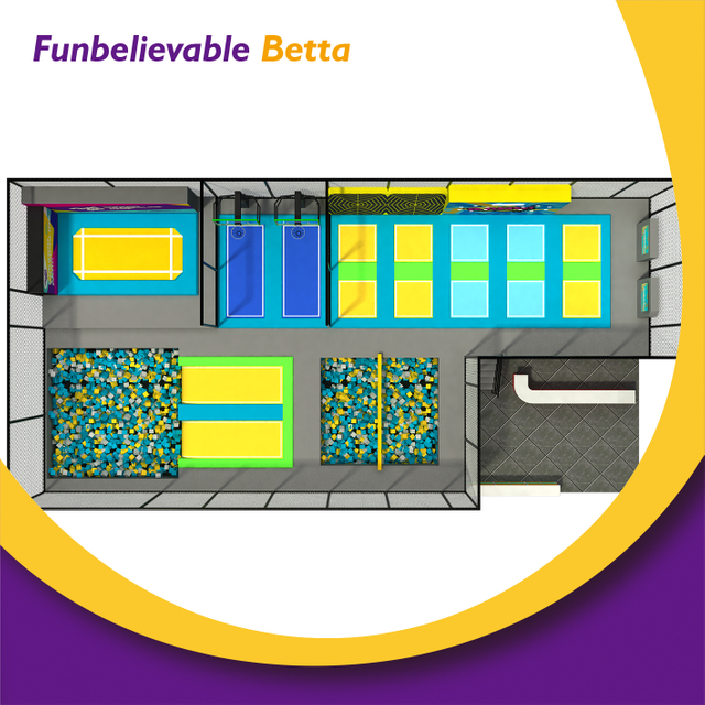 Bettaplay Equipo de parque de trampolines para juegos deportivos comerciales interiores interactivos para ni&ntilde;os de 250 m2 con piscina de esponja suave fabricante de trampolines
