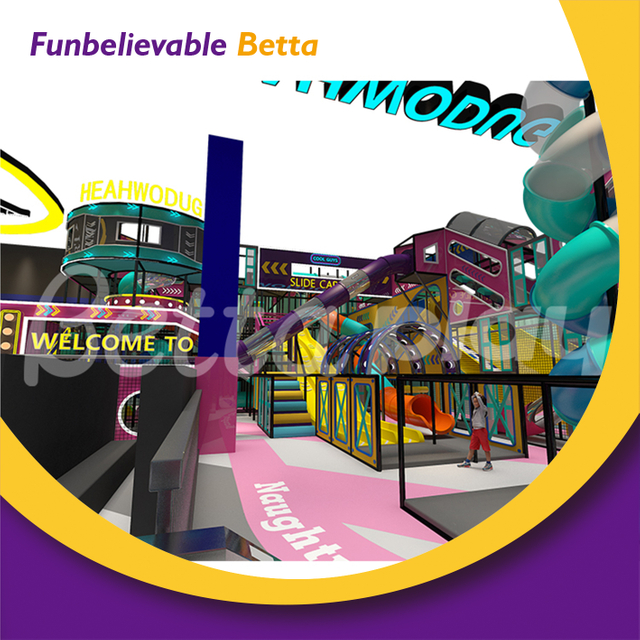 Bettaplay 300㎡ تصميم جديد لملعب داخلي معدات منطقة لعب ملعب داخلي مع شريحة كبيرة للأطفال