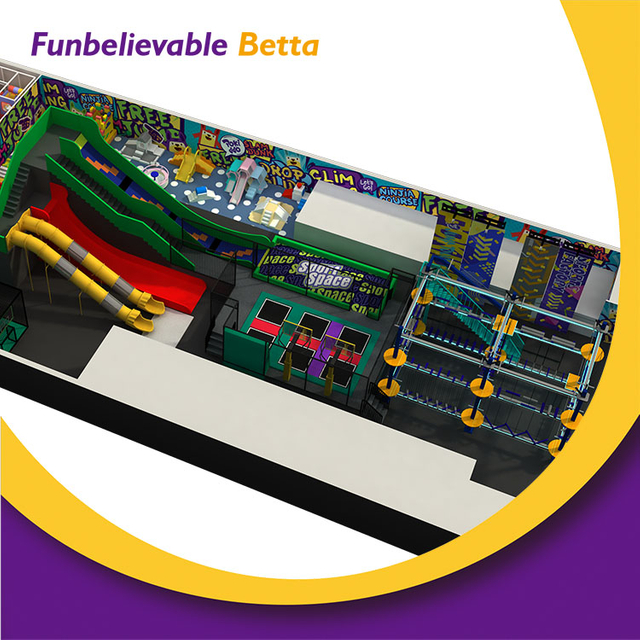Bettaplay 650㎡ مركز ترفيه عائلي داخلي بتصميم جديد مع جدار تسلق حديقة الترامبولين وملعب Ninjia